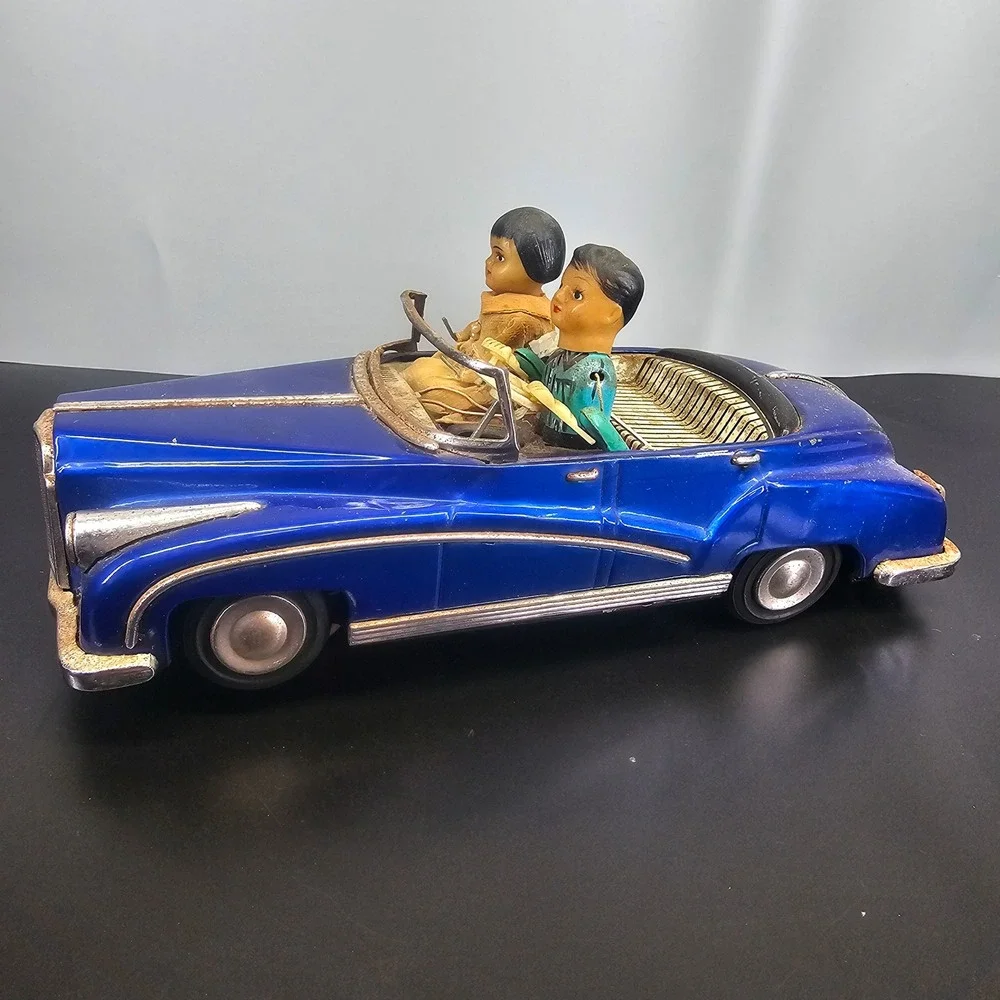 Vintage Tin Car ME 630 Blue Convertible Toy Made in China Figures 12 Inch 1960s